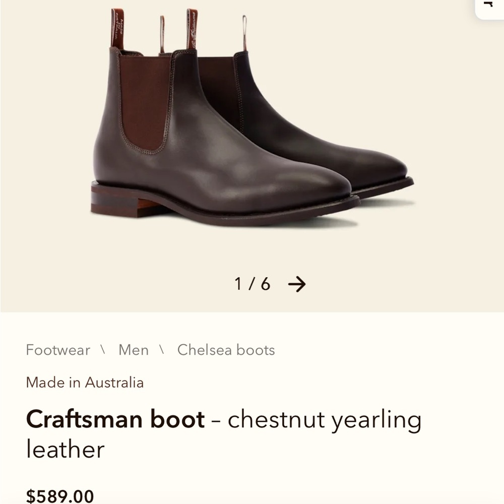 R.M. Williams Chestnut Leather Chelsea Boots